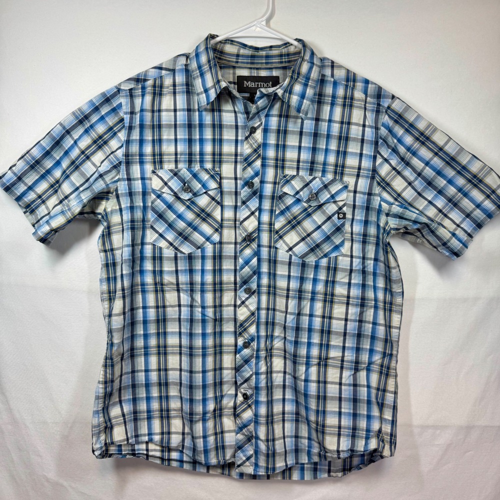 Marmot‎ Organic Cotton Plaid Button Up Short Sleeve Shirt Sz Medium